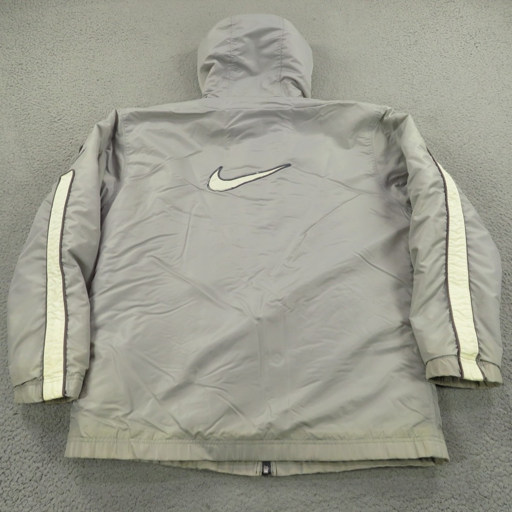 VTG Nike Jacket Mens Large Silver Tag Y2K Puffer Fleece Lined Swoosh Check Coat